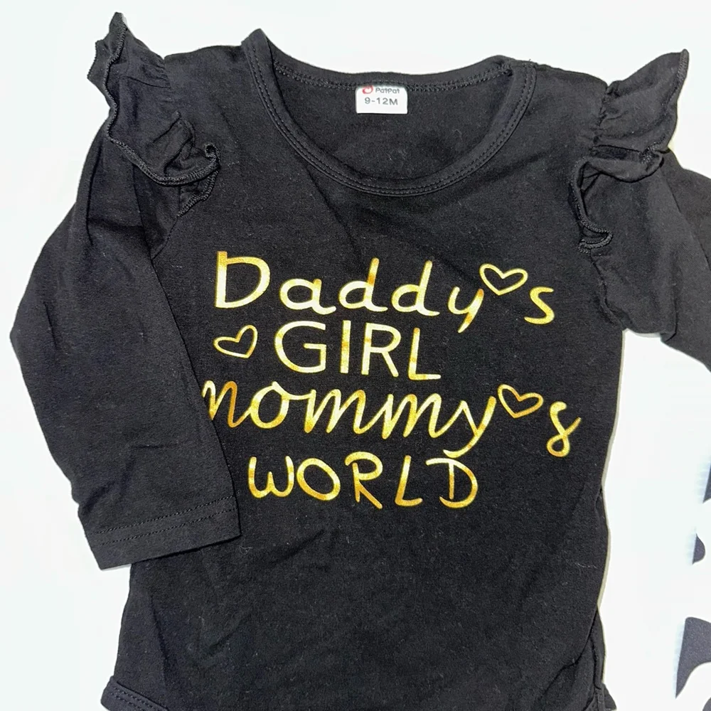PatPat Outfit Set Baby Girl Size 9-12M Black/White Daddy’s Girl Mommy’s World